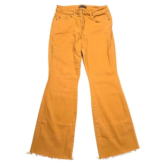 Judy Blue Marigold Yellow High Waist Tummy Control Flare Jeans Raw Hem 16W - Picture 2 of 12